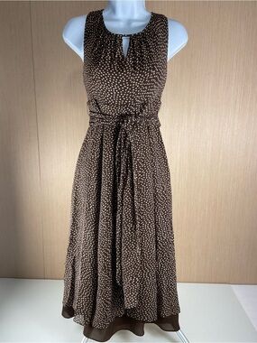 Talbots Petites Brown Polka Dot Fit & Flare Dress Size 6P Belted